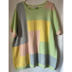 Blair Y2K Size 2XL Vintage Pastel Color‎ Block Short Sleeve Acrylic Sweater